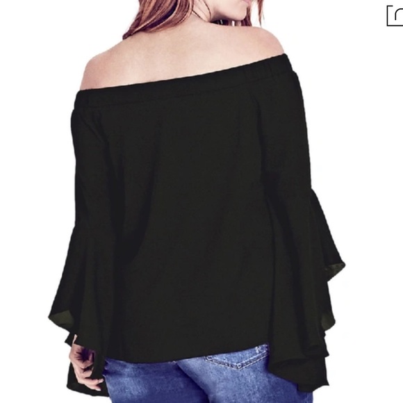 city chic romantic off shoulder bell sleeve black top size Large 20 - Picture 2 of 6